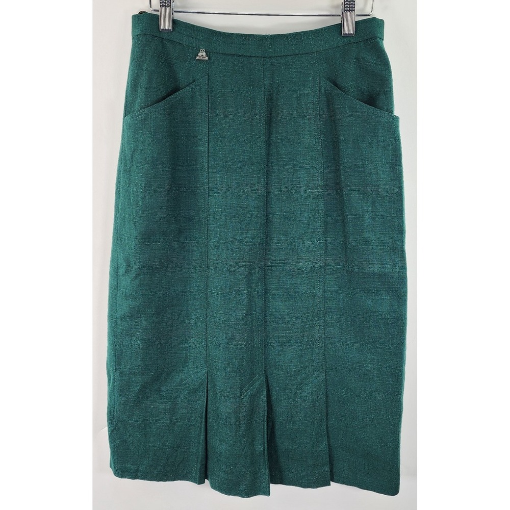 VTG Julius Lang Midi Skirt Women's 6 Wool Linen Blend Pockets Green Germany